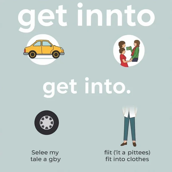 ภาพที่แสดงความหมายต่าง ๆ ของคำกริยาช่วย 'get into'
