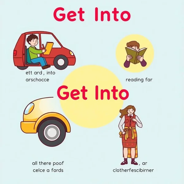 Image illustrant les diverses significations du verbe à particule 'get into'