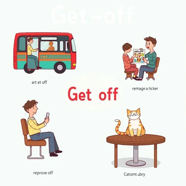 ภาพที่แสดงคำกริยาวลี "Get off"