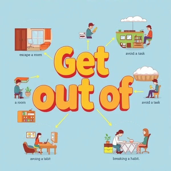 Illustratie voor het begrijpen van het frazale werkwoord Get out of