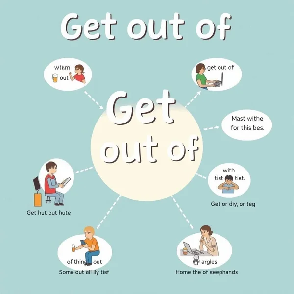 Phrasal fiil "Get out of" anlamını anlamaya yönelik illüstrasyon