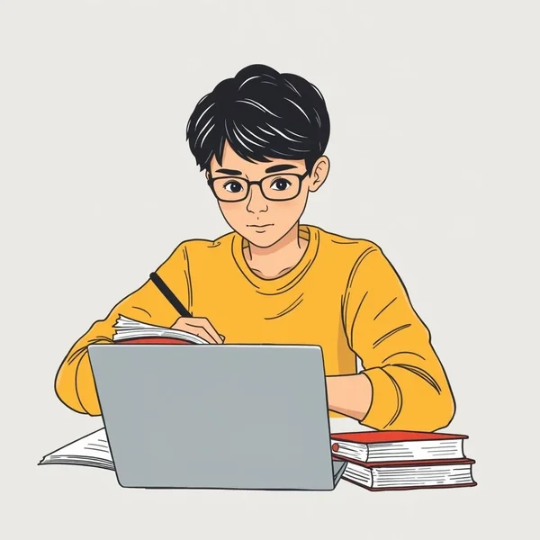 描绘专心学习的学生的图片，体现了对“Get down to”学习的承诺