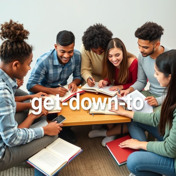 صورة توضح الطلاب مركّزين على كتبهم، توضح الالتزام بدراسة "Get down to"