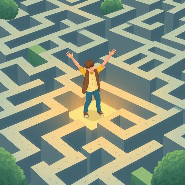 Person, die erfolgreich ein Labyrinth navigiert, symbolisiert, wie man Herausforderungen bewältigt
